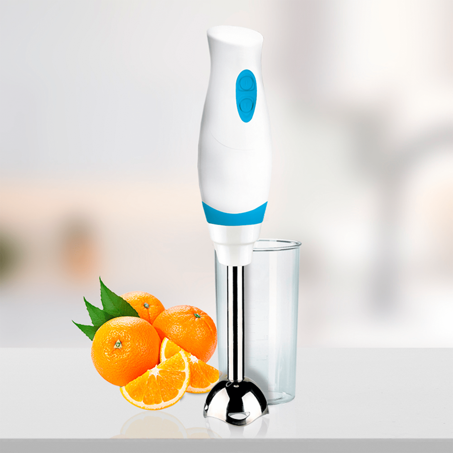 Batidora de Mano Potente, 300W, Ergonómica y Ligera con 2 Velocidades, Brazo y Cuchilla de Acero Inoxidable, Motor Silencioso, Vaso de 600 ml y Cable de 1,2 m