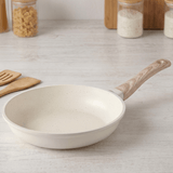 Set 3 Sartenes Cocina Antiadherente, Sartenes de Aluminio de Alta Resistencia con Revestimiento Antiadherente efecto Mármol Blanco, Base de Inducción y Mangos de Baquelita Estilo Madera, Ø20/Ø24/Ø28cm