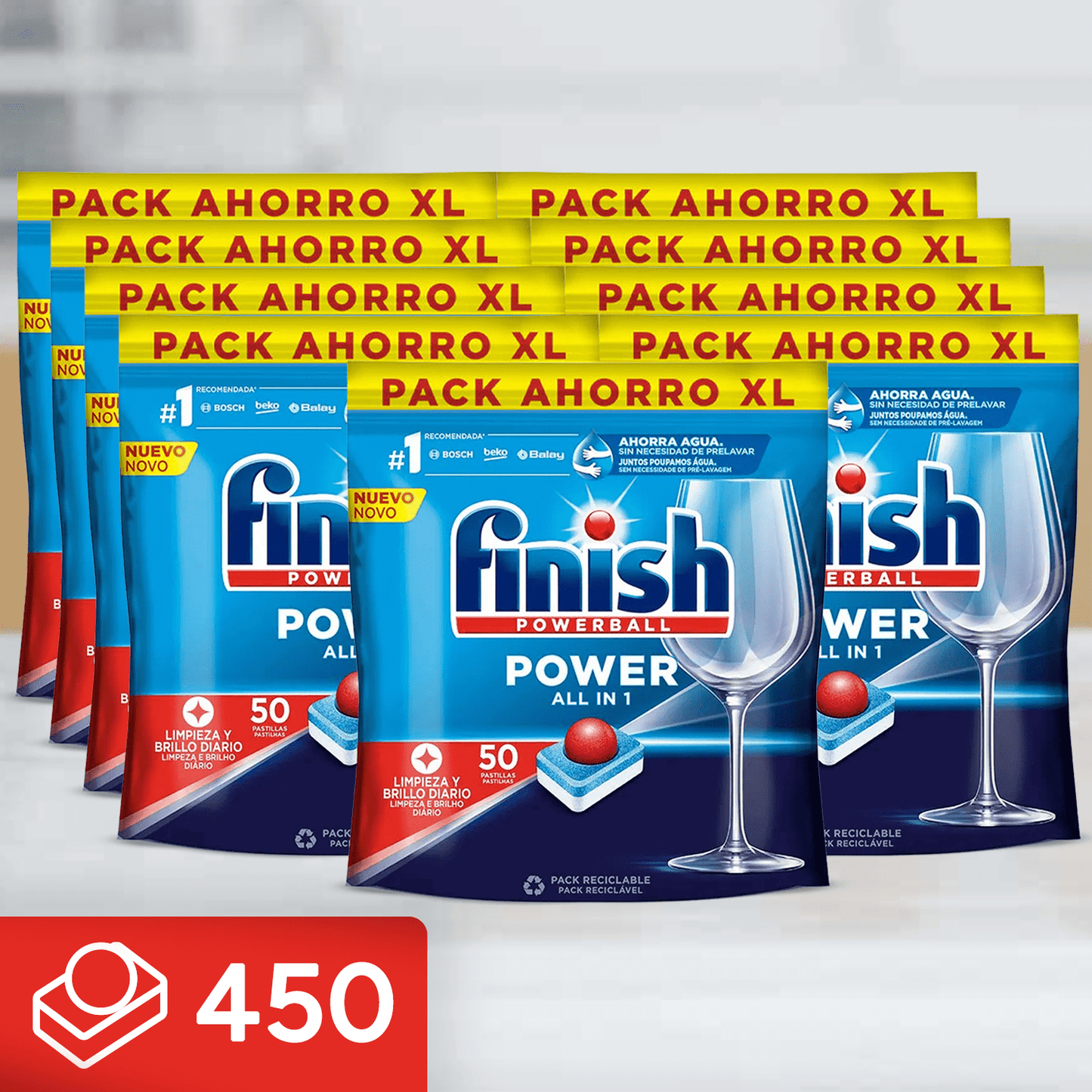 Finish Powerball Power All in 1 Pastillas Lavavajillas con potente Powerball para Eliminar las Manchas de Grasa más Difíciles, Limpieza y Brillo diario, No se necesita Prelavar