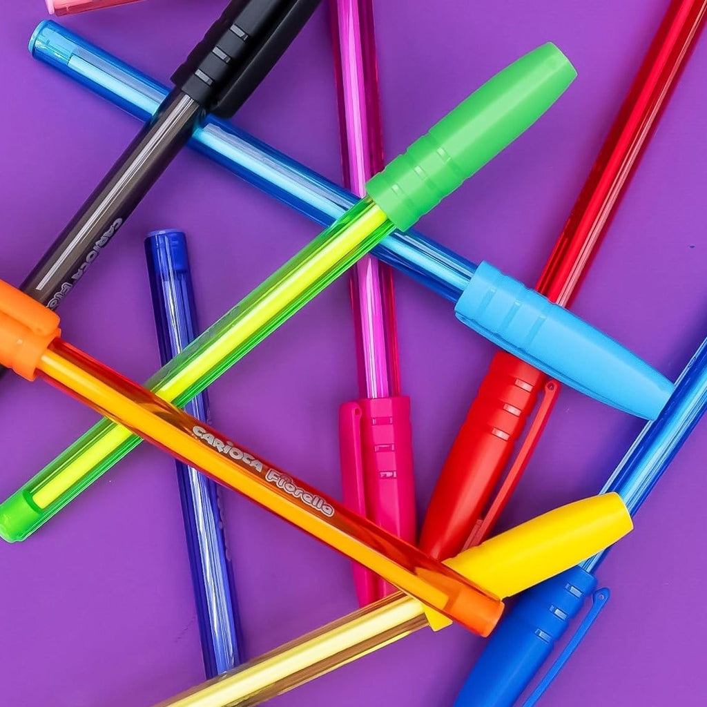CARIOCA Pack 6 Boligrafos de Colores, Escritura Brillante y Colorida, Bolígrafos de Gel con Bola 1mm, Secado Rápido y Agarre Cómodo