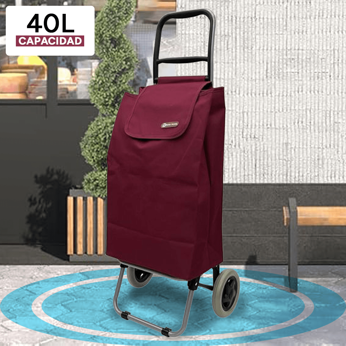 Carro Compra Plegable, Carro Plegable con Ruedas, Gran Capacidad de 40 Litros, 2 Ruedas Grandes Resistentes y Estables, Bolsa Desmontable Facilita Carga y Descarga de tus Compras, Fácil de Limpiar, Alto: 94 cm x Largo: 36 cm x Profundo: 27 cm