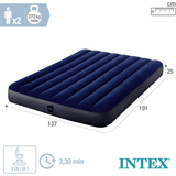 INTEX Colchón Hinchable 2 Personas, Colchón Inflable Doble, Resiste hasta 272kg, Color Azul, Máxima Durabilidad, 137 x 191 x 25 cm