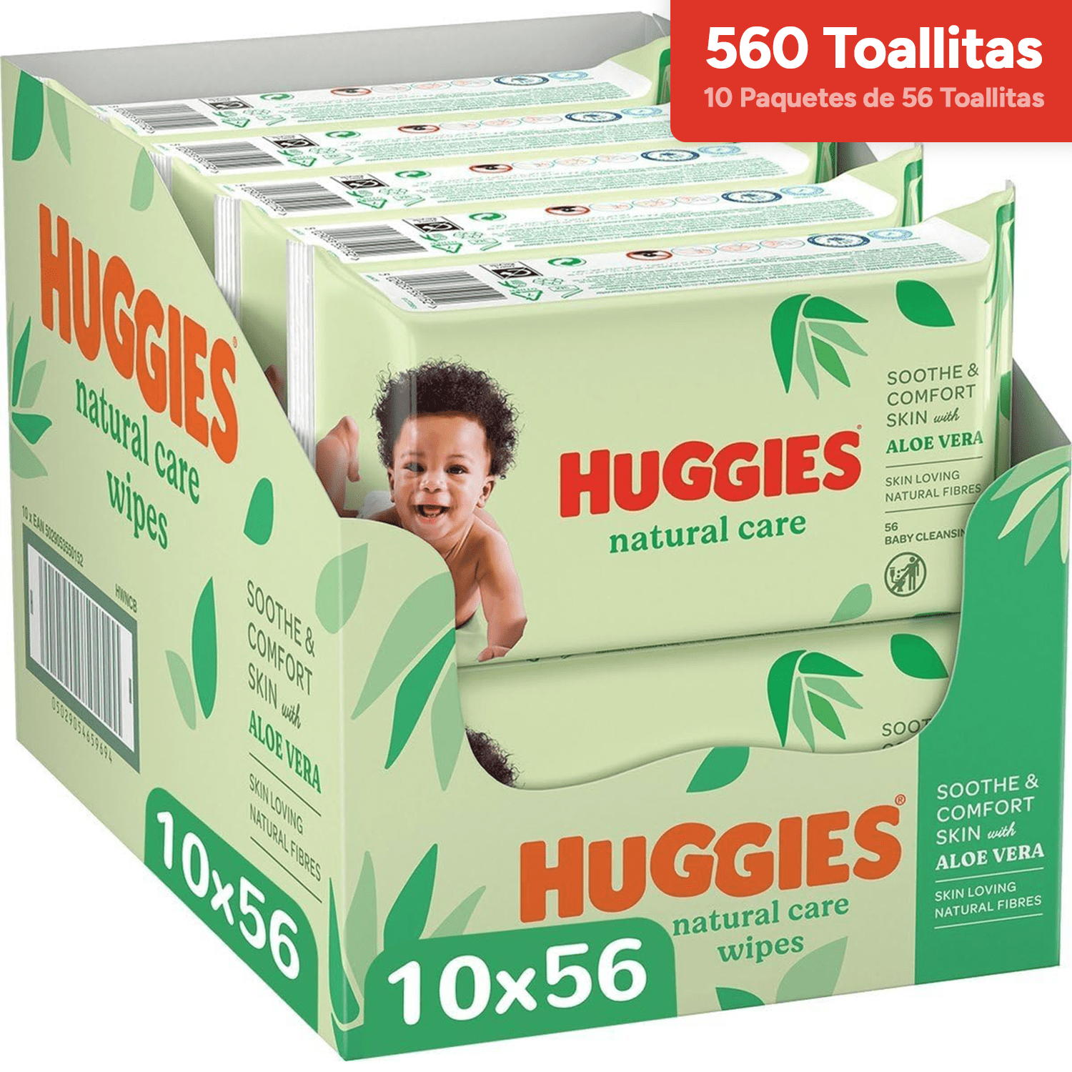 Huggies Natural Care Toallitas Bebé, Toallitas Húmedas, 99% Agua Pura y con Aloe Vera, Limpieza Delicada de la Piel