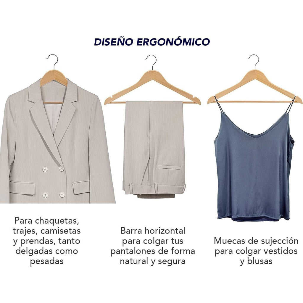 8/16/24 Perchas para Colgar Ropa, Perchas de Madera con Barra de Pantalón y Muescas para Hombros, Gancho Rotatorio 360º, Perchas para Chaquetas, Trajes, Abrigos, Sudaderas, Camisetas