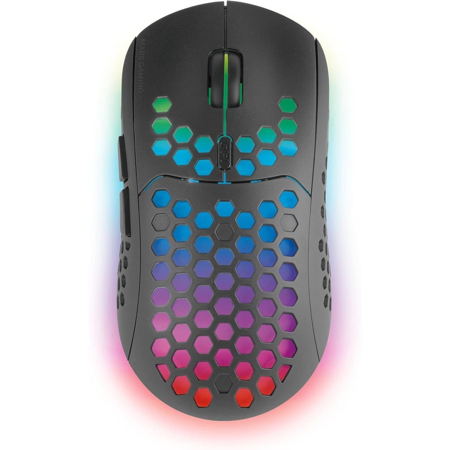 Mars Gaming MMW3, Ratón Gaming Inalámbrico Ultraligero Hive, RGB Flow, Sensor 3200 dpi, Switches Mecánicos HUANO, Batería Recargable, 2.4G USB, Negro