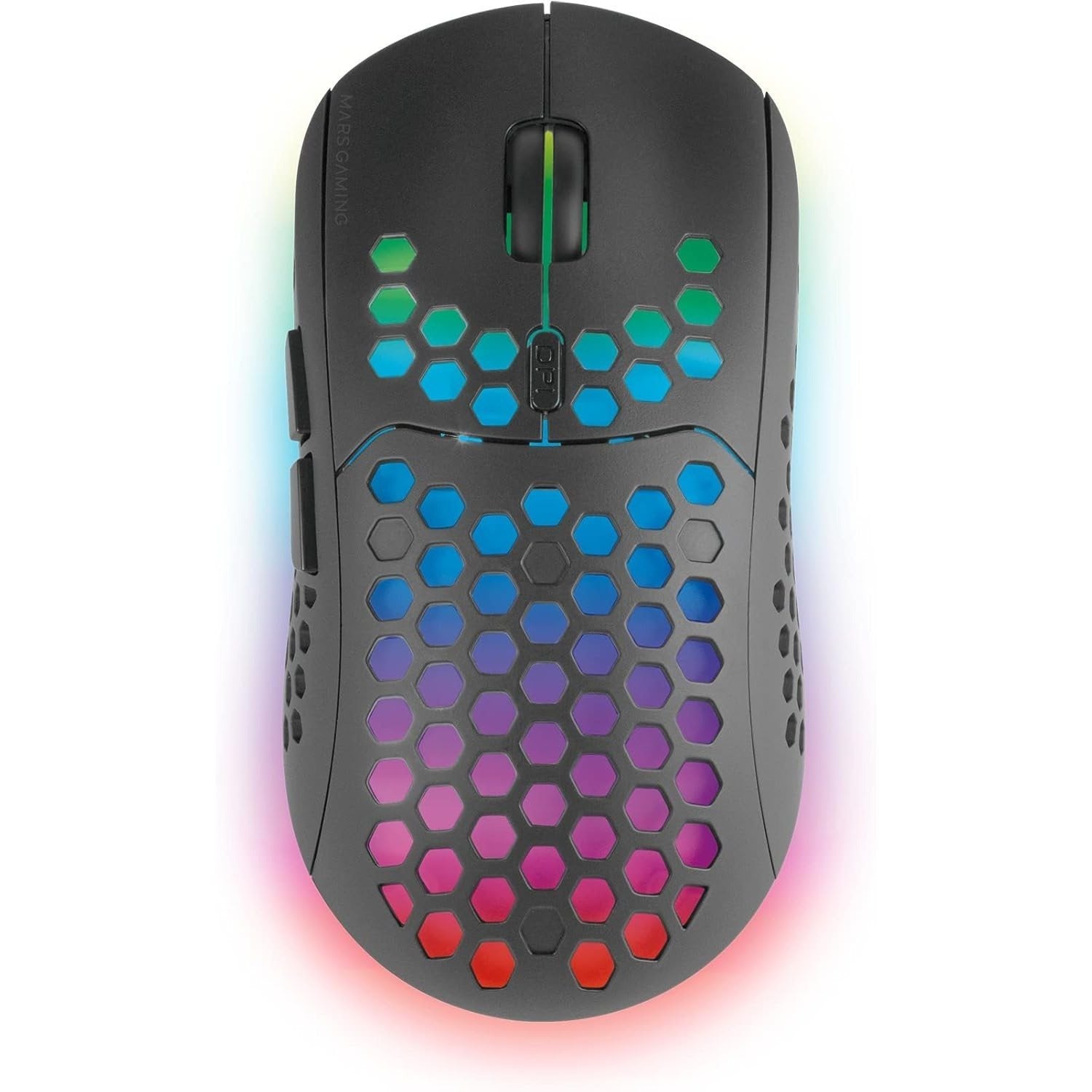 Mars Gaming MMW3, Ratón Gaming Inalámbrico Ultraligero Hive, RGB Flow, Sensor 3200 dpi, Switches Mecánicos HUANO, Batería Recargable, 2.4G USB, Negro
