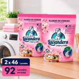 La Antigua Lavandera Detergente en Cápsulas 4 en 1 para Ropa, Aroma Flor de Cerezo, Pack de 2 Cajas de 46 Cápsulas Cada Una, 92 Cápsulas en Total