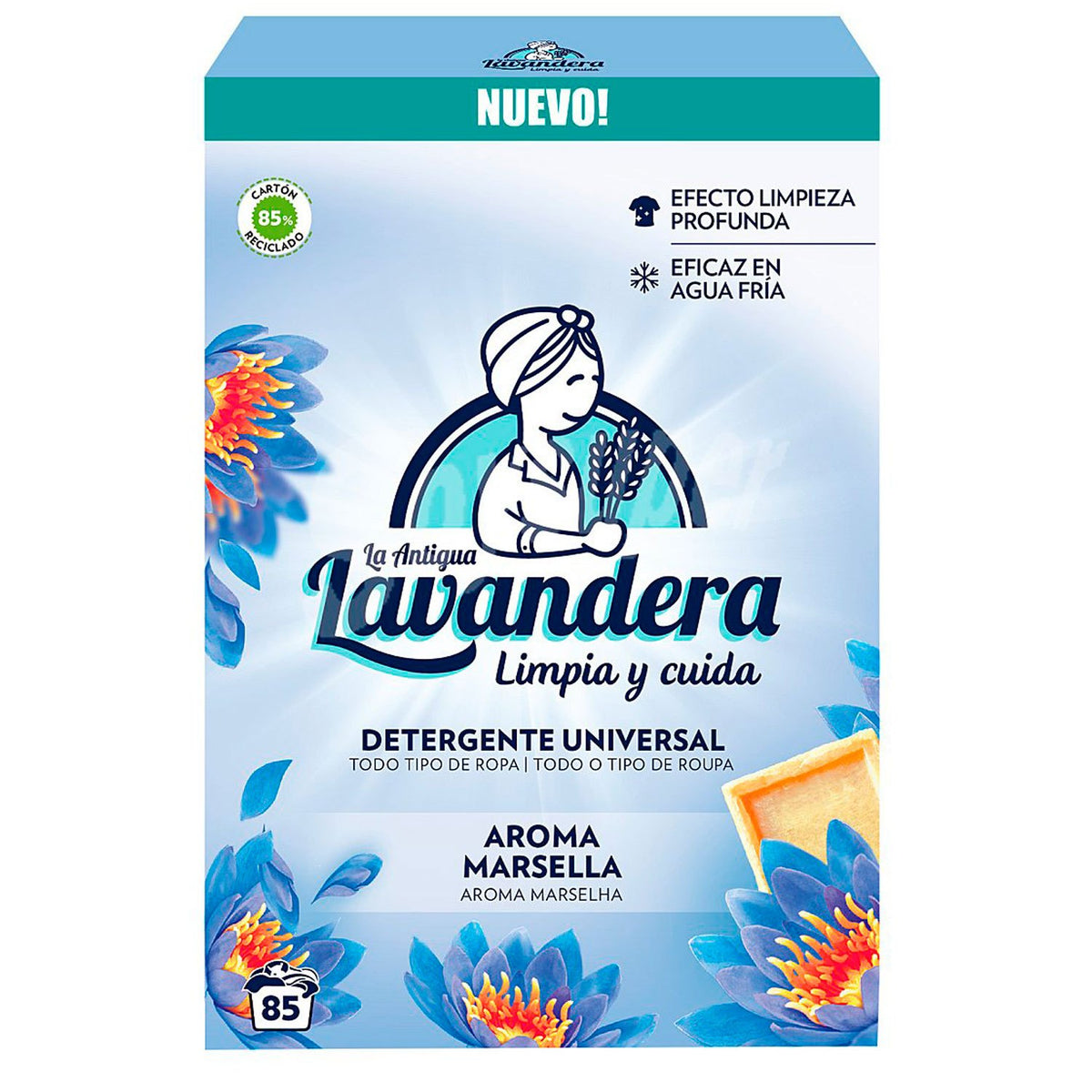 La Antigua Lavandera Detergente en Polvo para Ropa, Aroma Marsella, 85 Lavados