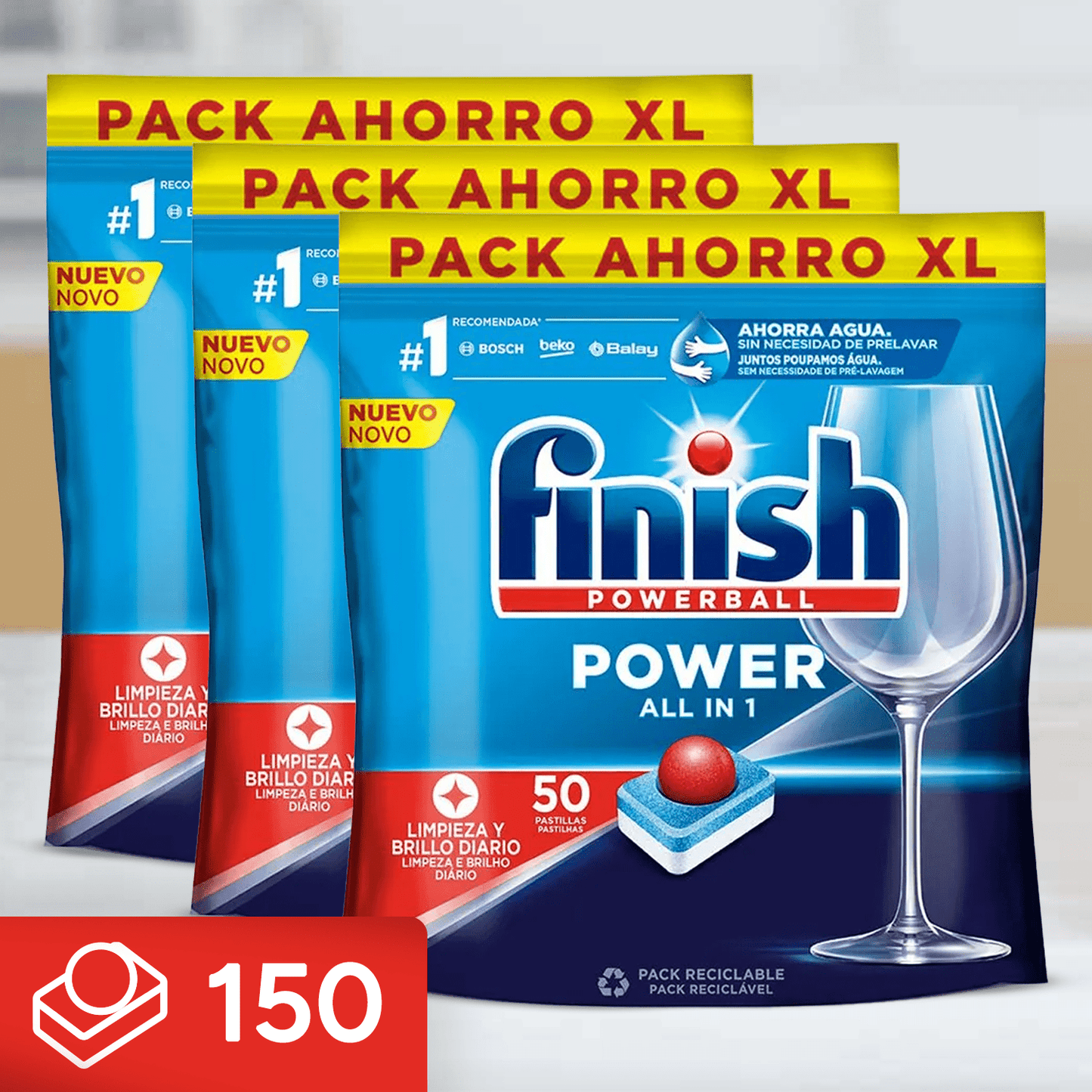 Finish Powerball Power All in 1 Pastillas Lavavajillas con potente Powerball para Eliminar las Manchas de Grasa más Difíciles, Limpieza y Brillo diario, No se necesita Prelavar