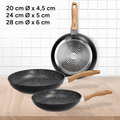 Set 3 Sartenes de Cocina de Aleación de Aluminio Forjado con Revestimiento Cerámico Antiadherente, Tamaños Ø20/24/28 cm, Mangos de Baquelita, Alta Resistencia y Distribución Uniforme del Calor