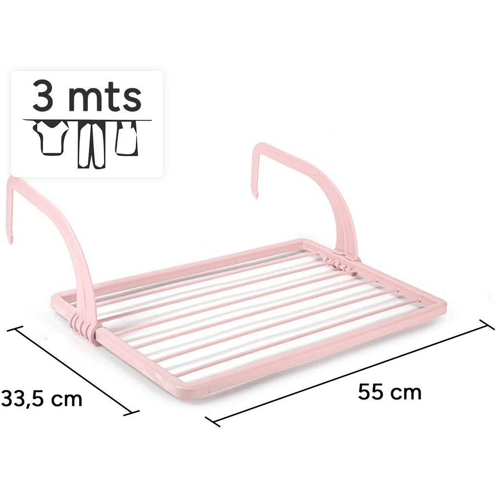 Tendedero Balcón con Superficie de Tendido de 3m, para Balcones y Radiadores, Resistente la Intemperie, 55 x 33,5cm