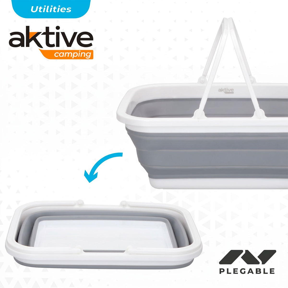 AKTIVE Cesta Plegable Multiusos, para Organización, Hogar, Camping y Viajes, Diseño Compacto que Facilita el Almacenamiento, Capacidad de 8.5 L, 38 x 28 x 15 cm