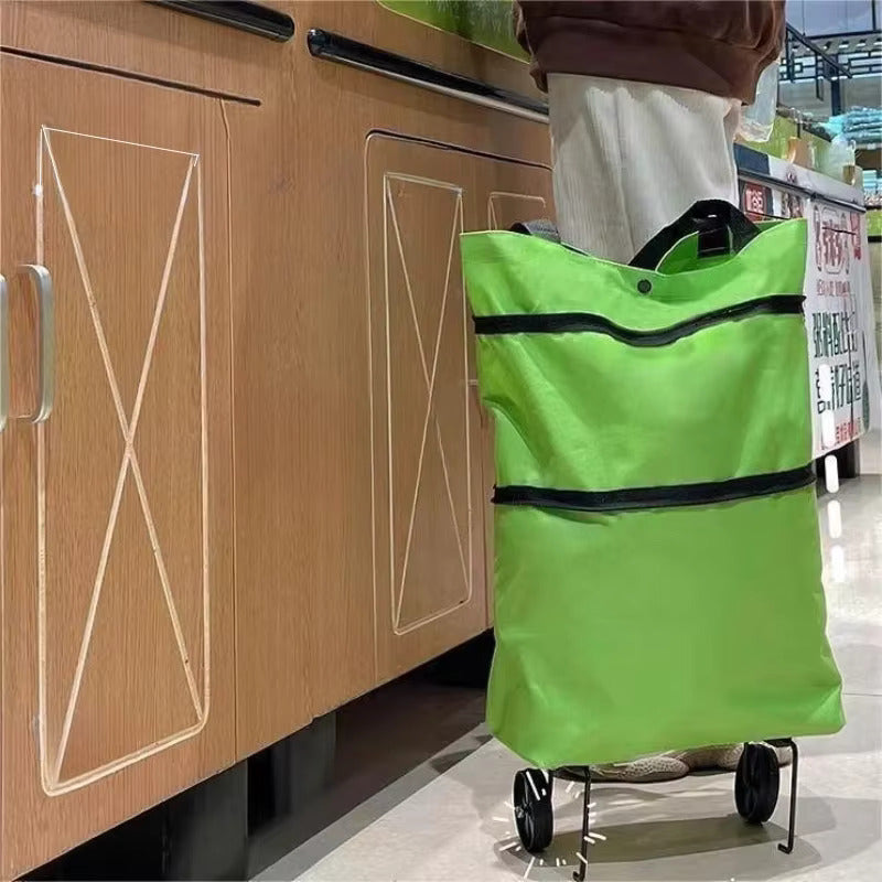 Carro Compra Plegable, Bolsa Carro Compra Plegable con Reudas, Gran Capacidad, Bolsa de Compras Multiusos, Facil de Llevar y Guardar, Hecho en Tela Oxford 600D Resistente, Fondo Reforzado, Dimensión Cerrado: 40 x 16 x 32 cm