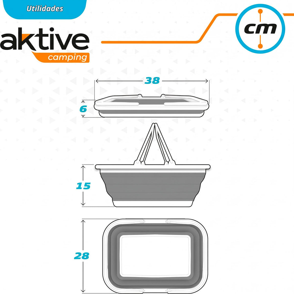AKTIVE Cesta Plegable Multiusos, para Organización, Hogar, Camping y Viajes, Diseño Compacto que Facilita el Almacenamiento, Capacidad de 8.5 L, 38 x 28 x 15 cm
