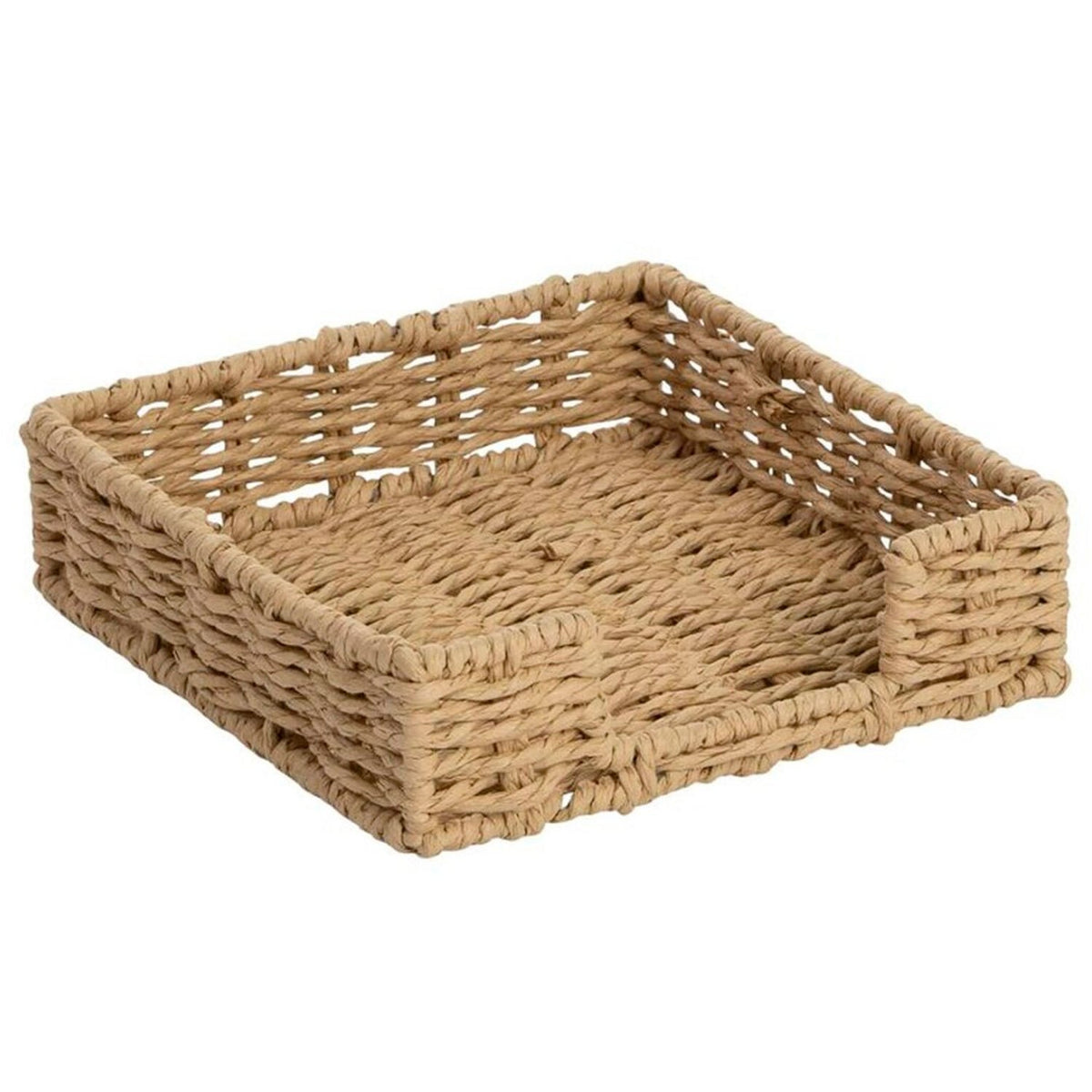 Servilletero de Mesa Tejido, para Organizar Servilletas en Cocina y Comedor, Diseño Decorativo de Estilo Natural, Color Beige, 18 x 18 x 5 cm