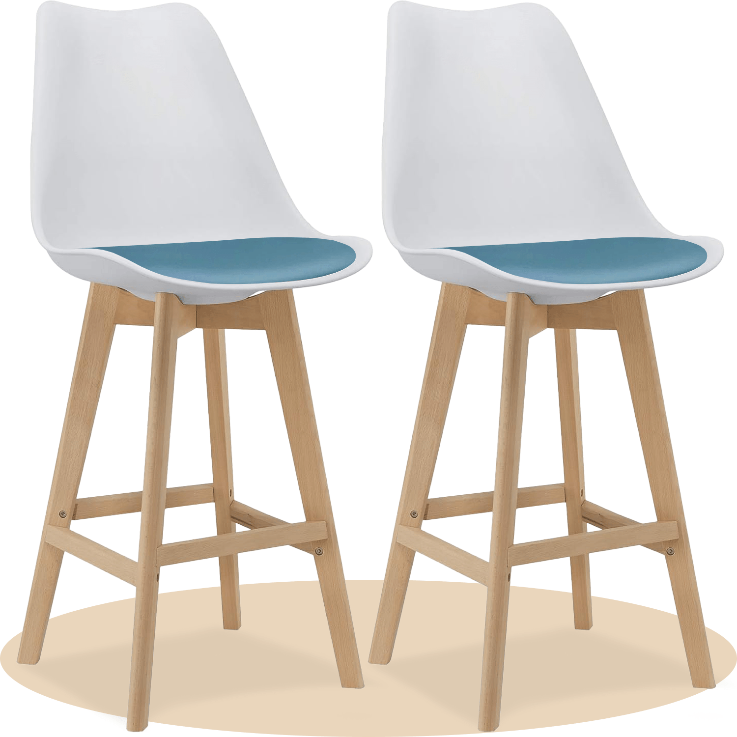 Taburete Alto Cocina con Respaldo, Asiento Blando y Tapizado, Patas Altas Resistentes de Madera de Haya con Reposapiés, Sillas Nórdicas, Ideal para Cocina, Salón, Comedor y Restaurante, 54.5 x 49.5 x 106 cm