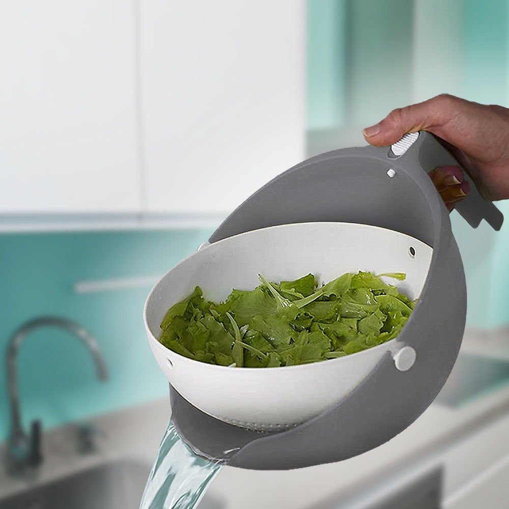 Cuenco Escurridor, Colador de Cocina, Colador Basculante con Asa de Agarre, Desmontable y Fácil de Limpiar, Botón de Bloqueo, Hecho de Plástico Resistente, 24 x 13 cm