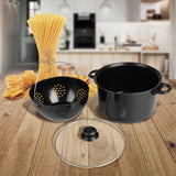 Cacerola de Cocina Antiadherente de 26 cm con Escurridor y Tapa de Cristal con Válvula, Asas de Baquelita, Acero de 5 mm, Ideal para Cocinar y Escurrir con Comodidad