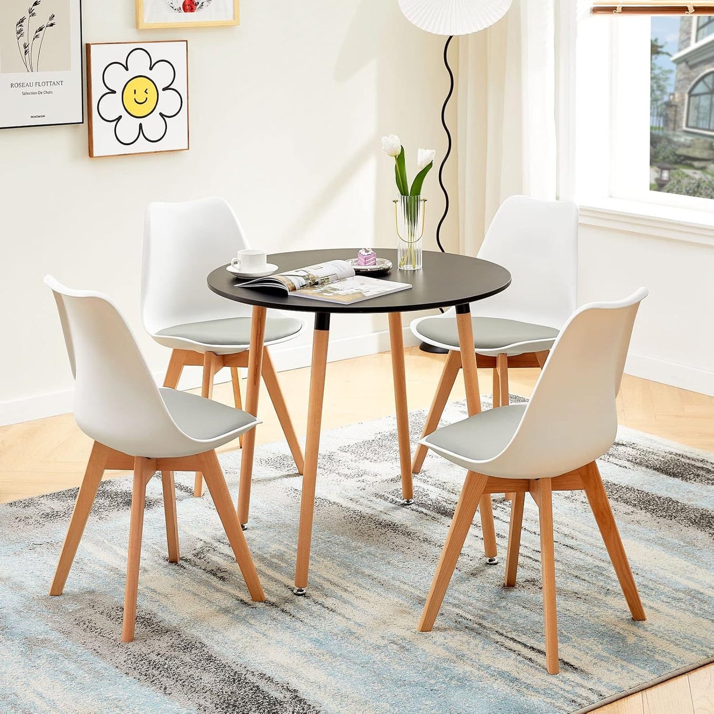 1/2/4/6 Unidad Sillas para Comedor, Sillas para Cocina con Asiento Blando, Tapizado y Patas Resistentes de Madera de Haya, Sillas Nórdicas