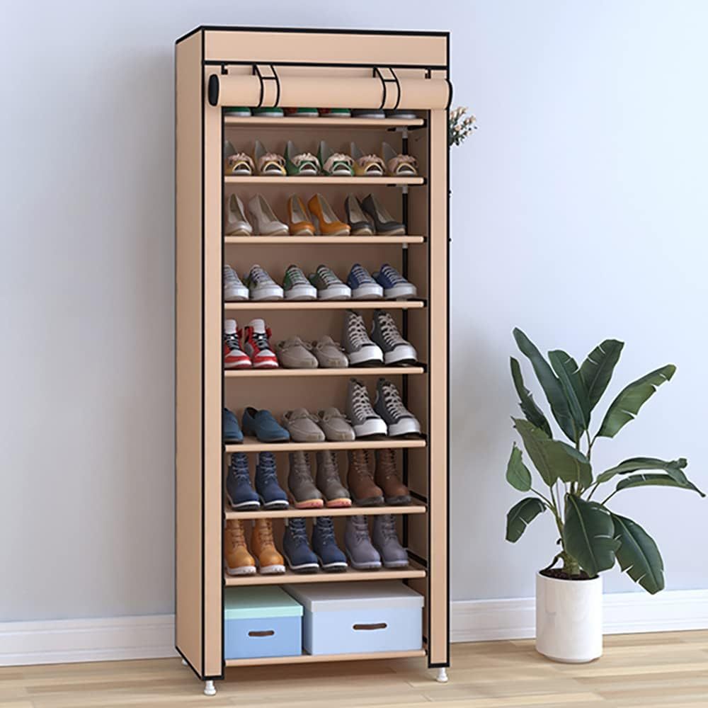 Zapatero Organizador de Tela con Cubierta Frontal, Organizador de Zapatos de Gran Capacidad ideal para Ahorrar Espacio, Organizador de Almacenamiento de Zapatos, Zapatero Multinivel, 60 x 30 x 160 cm