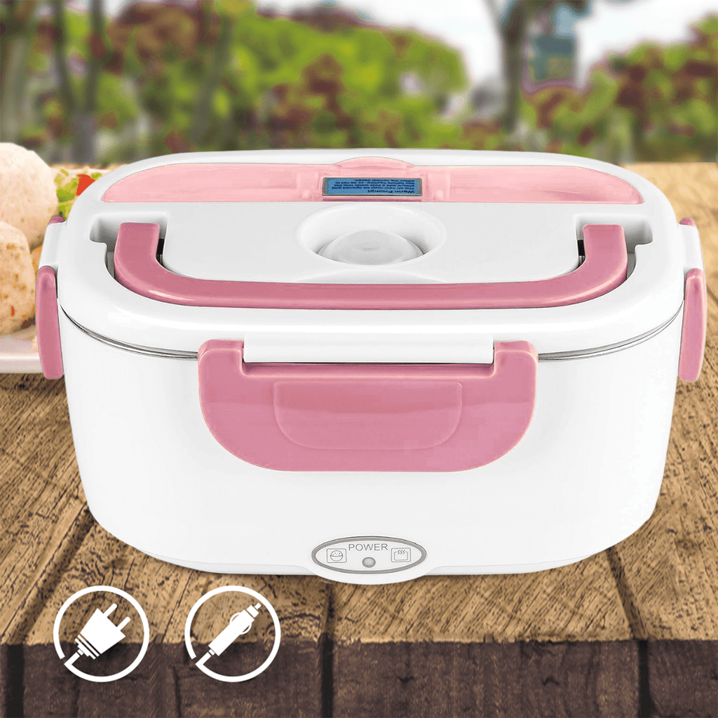 Caja Termica Portatil con 2 Compartimentos, Lonchera Electrica con Asa de Transporte, 1L de Capacidad, Calienta en Pocos Minutos, Enchufe para Casa y Coche Incluido, Espacio para Cubiertos con Cuchara Incluida, Fácil Limpieza