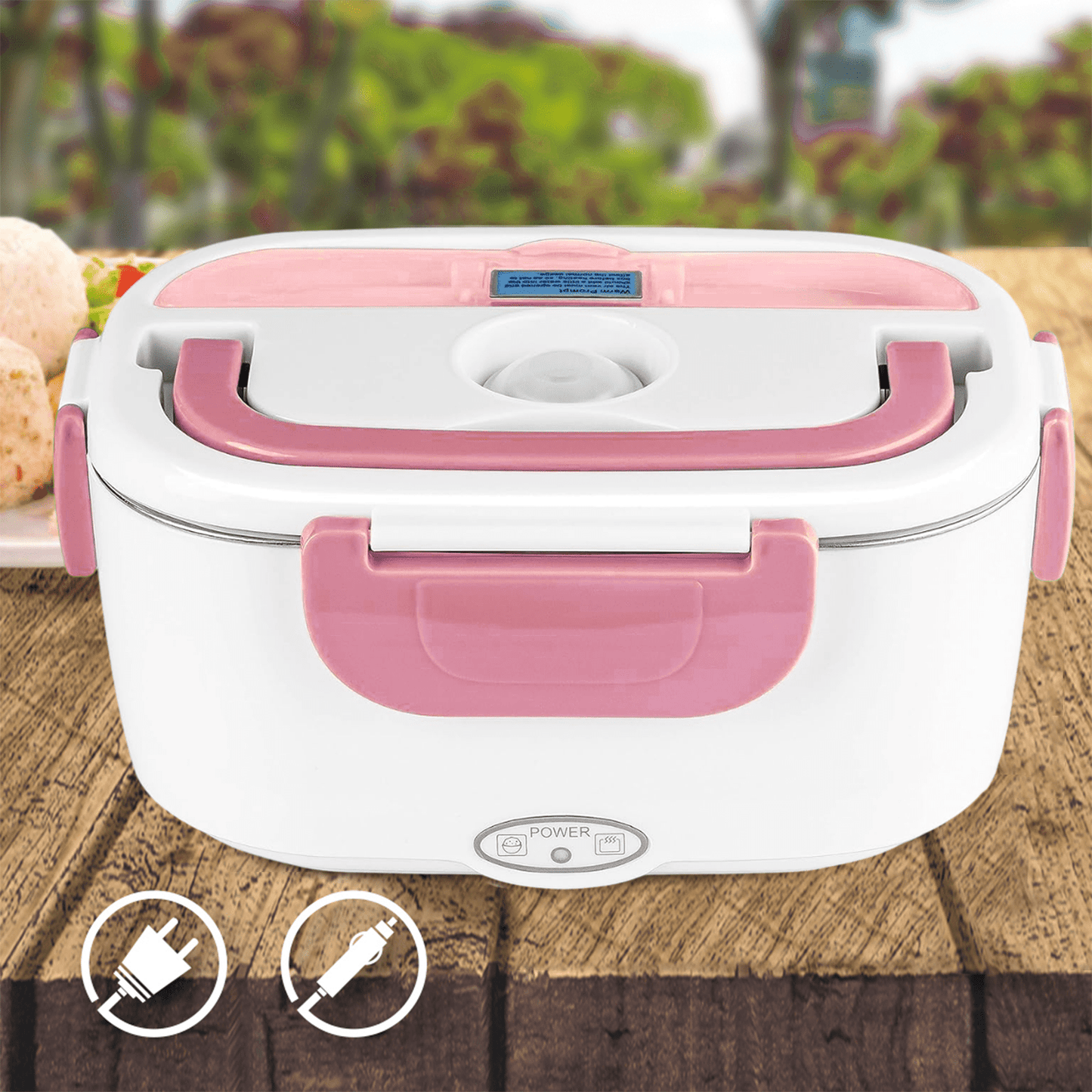 Caja Termica Portatil con 2 Compartimentos, Lonchera Electrica con Asa de Transporte, 1L de Capacidad, Calienta en Pocos Minutos, Enchufe para Casa y Coche Incluido, Espacio para Cubiertos con Cuchara Incluida, Fácil Limpieza