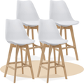 Taburete Alto Cocina con Respaldo, Asiento Blando y Tapizado, Patas Altas Resistentes de Madera de Haya con Reposapiés, Sillas Nórdicas, Ideal para Cocina, Salón, Comedor y Restaurante, 54.5 x 49.5 x 106 cm