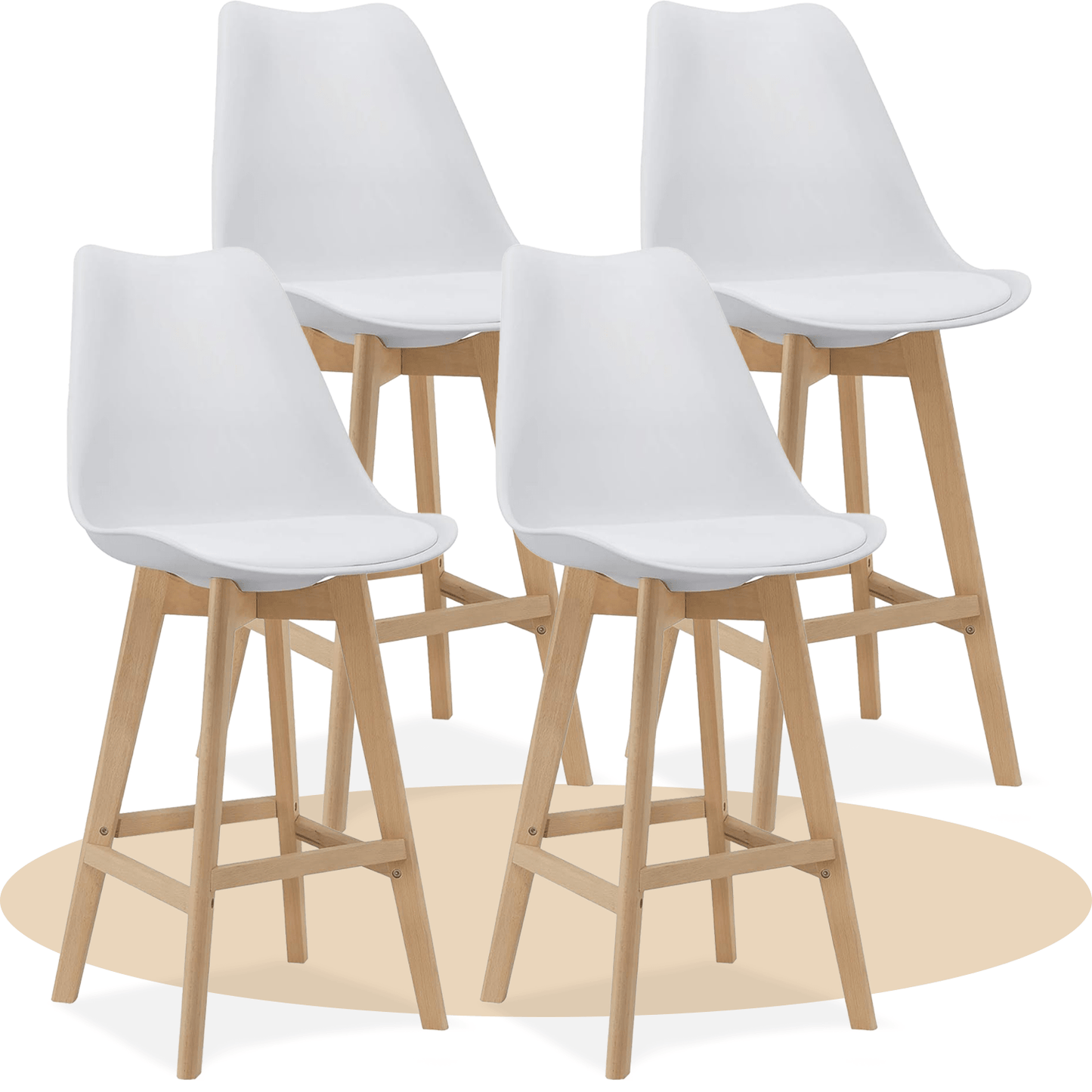 Taburete Alto Cocina con Respaldo, Asiento Blando y Tapizado, Patas Altas Resistentes de Madera de Haya con Reposapiés, Sillas Nórdicas, Ideal para Cocina, Salón, Comedor y Restaurante, 54.5 x 49.5 x 106 cm