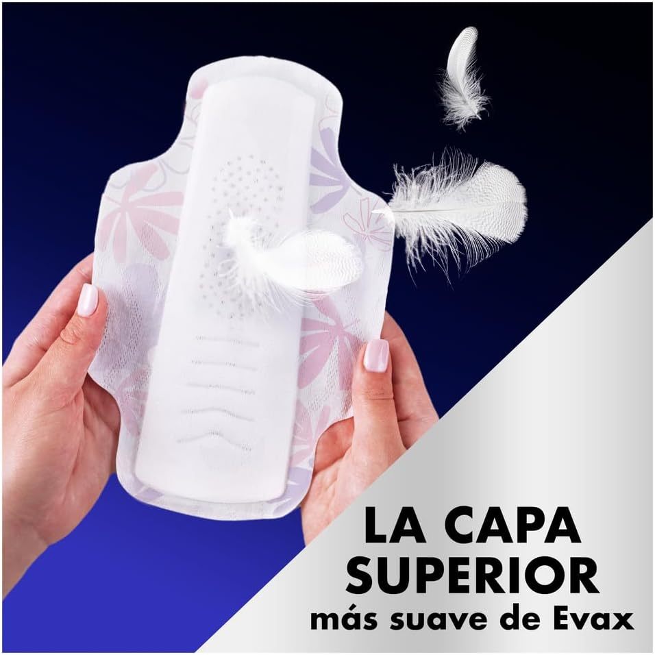 Evax Compresas Mujer Menstruación, Evax Liberty Noche Compresas Con Alas, Se Adapta a tu Cuerpo, Neutraliza el Olor, No Notarás Que Las Llevas, 72 Unidades
