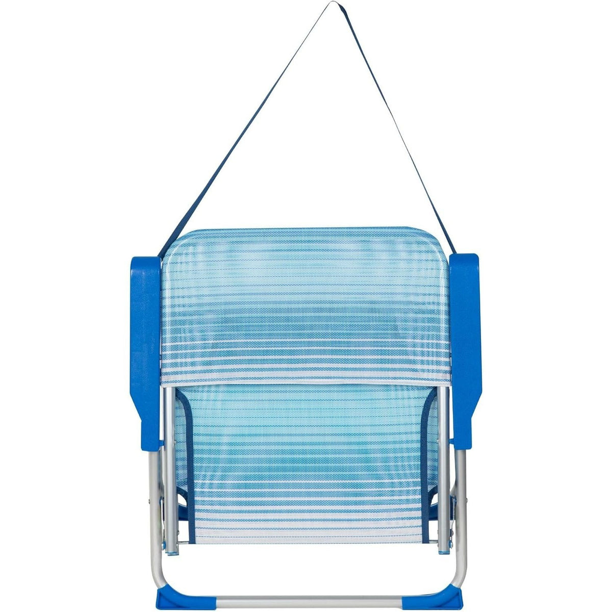 AKTIVE Silla Plegable Playa, Estructura de Aluminio Resistente, Soporta hasta 110Kg, Asiento Bajo, Incluye Reposabrazos, Topes Antivuelco y Asa de Hombro, Color Azul Rayas, 45x40x70 cm