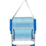 AKTIVE Silla Plegable Playa, Estructura de Aluminio Resistente, Soporta hasta 110Kg, Asiento Bajo, Incluye Reposabrazos, Topes Antivuelco y Asa de Hombro, Color Azul Rayas, 45x40x70 cm