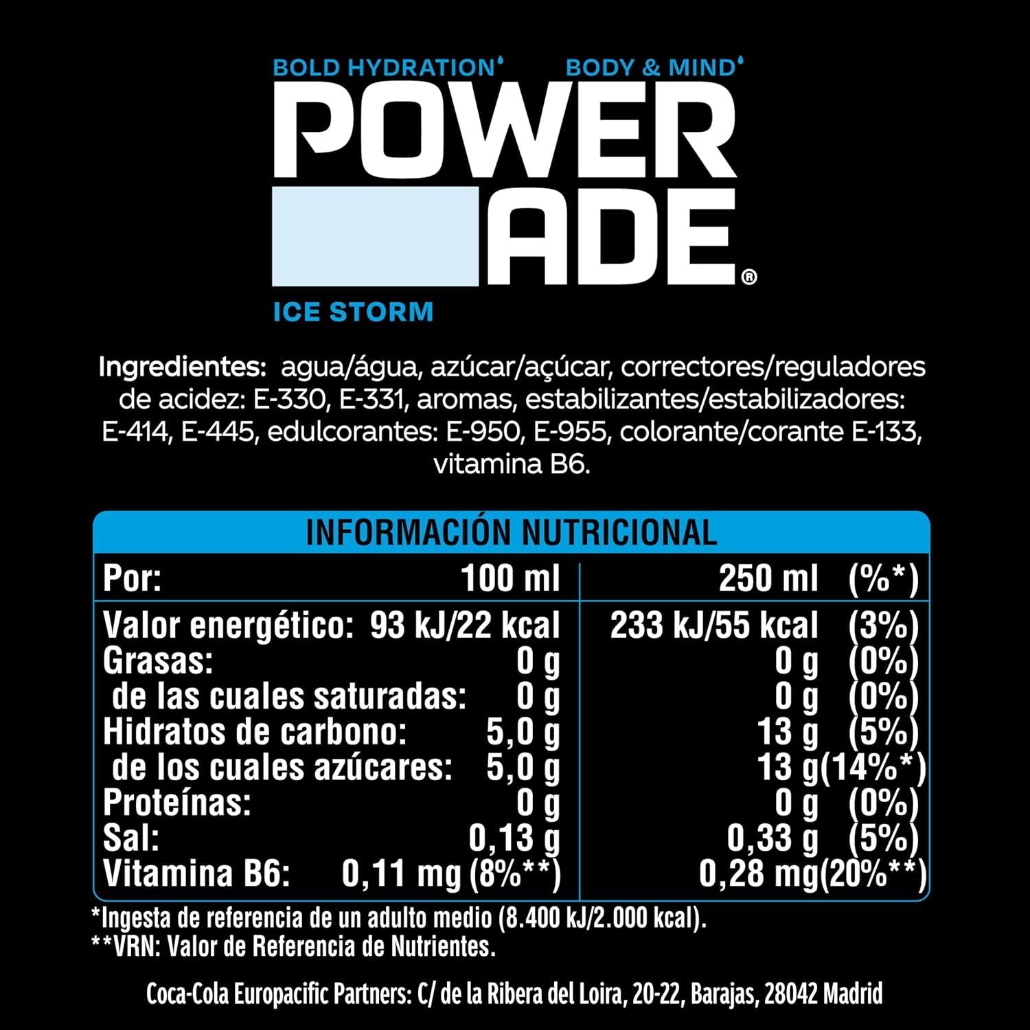 Powerade Bebida Isotonica, Bebida Deportiva Refrescante y Sin Gluten, Con Vitaminas B6 y Electrolitos a Base de Hidratos de Carbono, Ideal para Entrenamientos y Deporte, Pack 12/24, 500ml