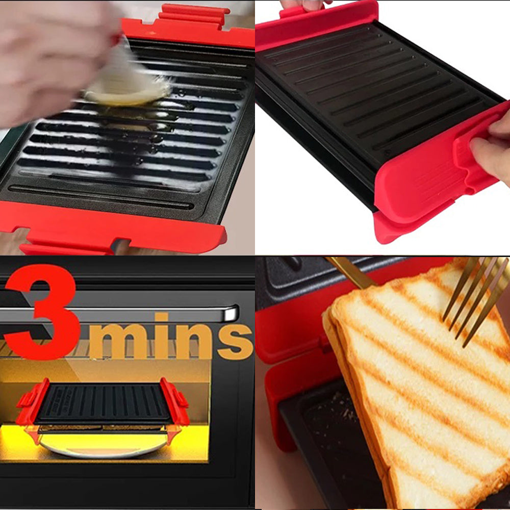 Plancha para Microondas de Acero Antiadherente, Cuenta con Asas y Cierre de Silicona Resistente, Cocción a la Parrilla Fácil y sin Ensuciar, Ideal para Sándwiches, Carnes y Verduras