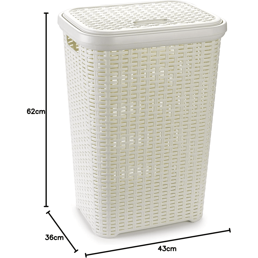 Pongotodo para Ropa Sucia con Tapa, Cesta Grande para Ropa Sucia, Cesta de Almacenamiento para Ropa Sucia para Baño, Cesta de Lavandería, Fabricado en Plástico y con Diseño Elegante, Capacidad de 60L, Asas Laterales para Mayor Comodidad, 43 x 35,5 x 62 cm