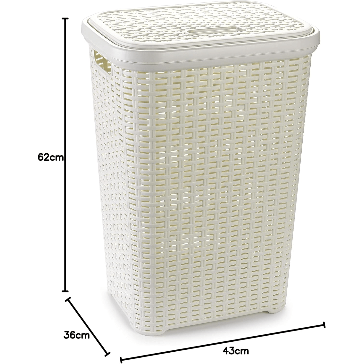 Pongotodo para Ropa Sucia con Tapa, Cesta Grande para Ropa Sucia, Cesta de Almacenamiento para Ropa Sucia para Baño, Cesta de Lavandería, Fabricado en Plástico y con Diseño Elegante, Capacidad de 60L, Asas Laterales para Mayor Comodidad, 43 x 35,5 x 62 cm