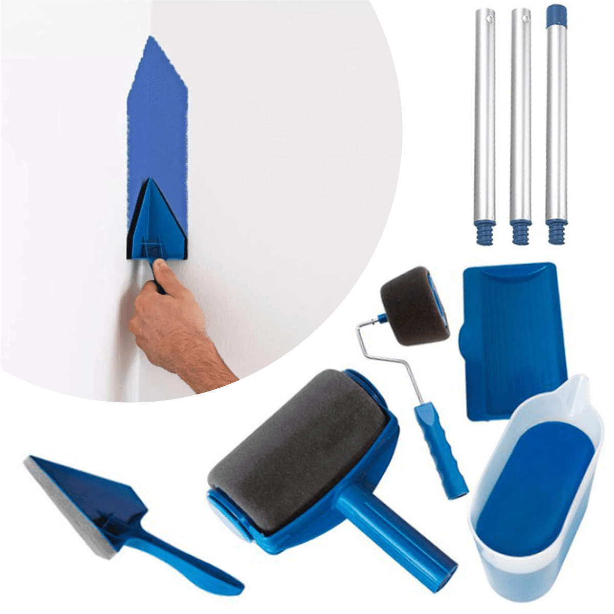 Rodillo Pintura Pared Rellenable con Almacenamiento Interno, Fácil de Llenar y Usar, Incluye: Bandeja de Apoyo, Rodillo Biselado, Brocha para Rincones y Recipiente para Pintura con Boca, Ahorra Tiempo Pintando, Perfecto para Aplicación de Múltiples Capas