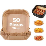 x50 Papel Freidora Aire, Papel Antiadherente, Resistente e Impermeable, Ideal para Freidoras sin Aceite, Papel Air Fryer Cuadrado, 20 cm