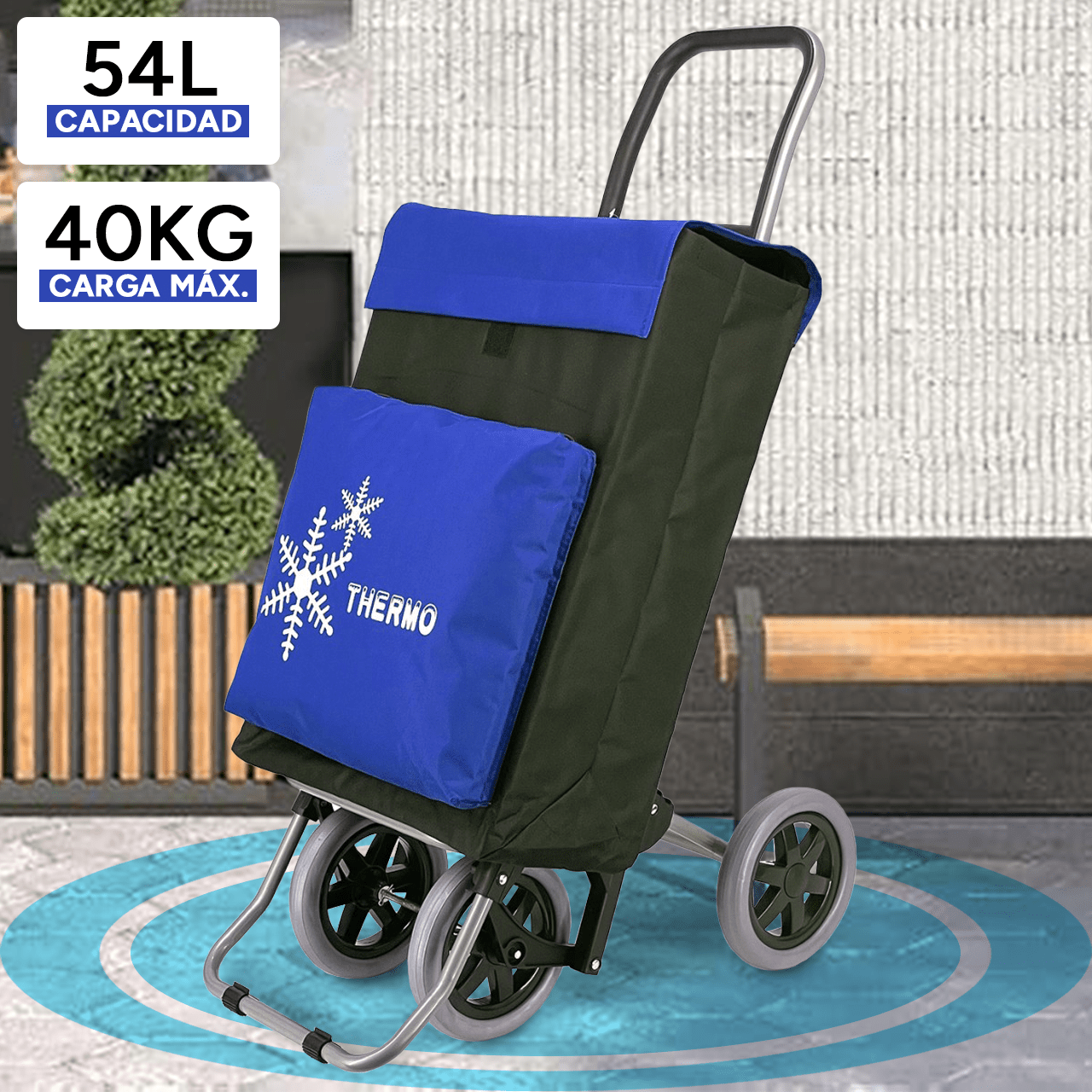 Carro Compra Plegable con Bolsillo Térmico para Congelados, Carro Plegable con Ruedas, 2 Compartimentos, Con Capacidad de hasta 50 Litros y 40 Kg de Carga Máxima, 4 Ruedas Grandes Resistentes y Estables Ideales para Facilitar el Transporte y Llevar mejor