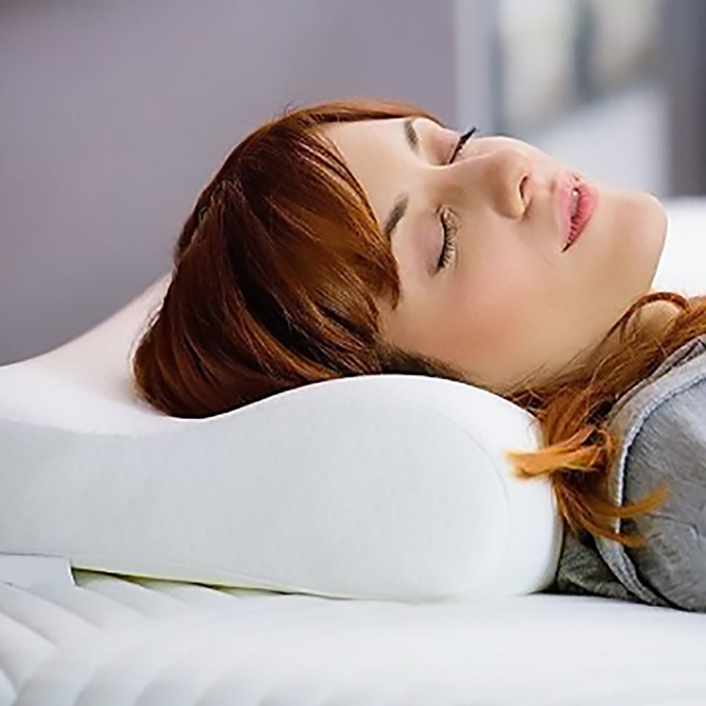 Almohada Viscoelástica Suave, Forma Adaptada al Cuello y Nuca, Forma Comoda que Ayuda a Relajar los Músculos del Cuerpo, Material Sensible a la Temperatura Coportal, Ayuda a Mantener una Postura de Sueño Correcta