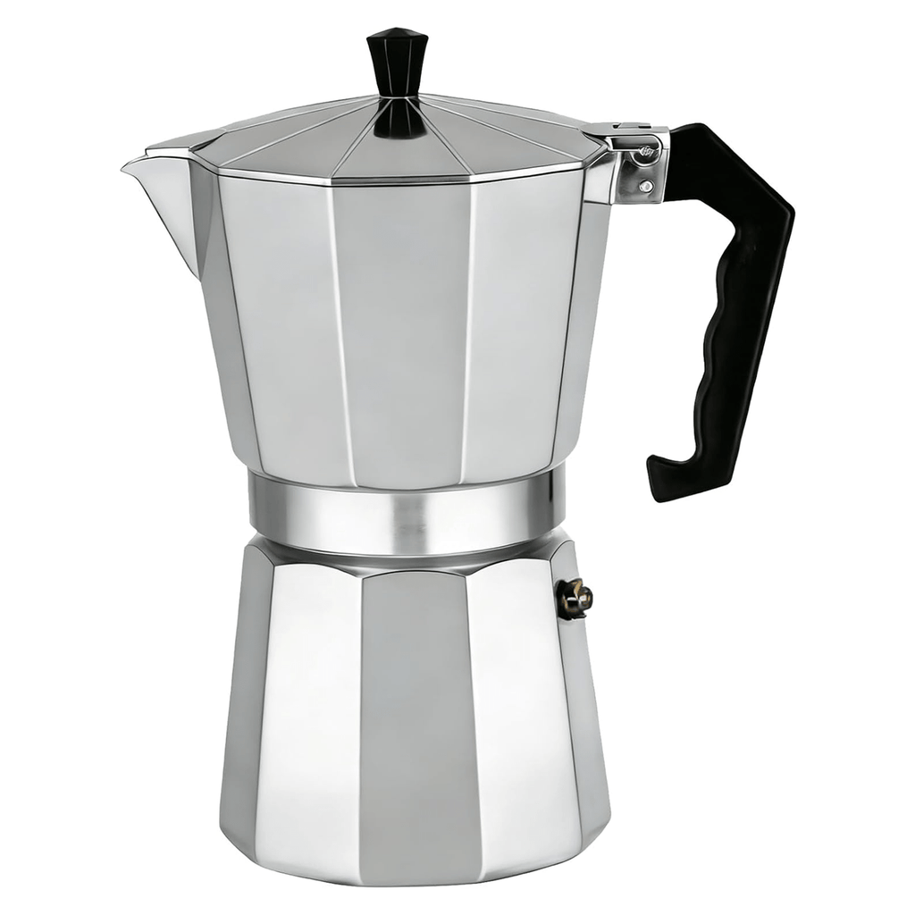 Cafetera Italiana 9 Tazas, Cafetera Italiana de Aluminio con Mango Ergonómico, Compatible con Cocina de Gas, Vitrocerámica e Inducción, Válvula de Seguridad