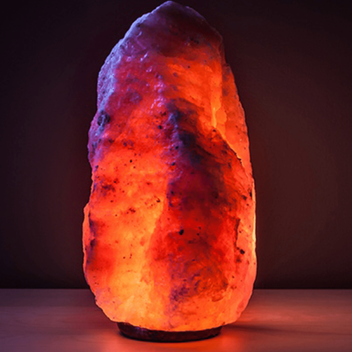 Lámpara Sal Himalaya de 21cm, 2-3 kg, Ideal para Crear un Ambiente Especial, Incluye Base de Madera, Cable de Conexión con Interruptor y Bombilla, Mejoran el Sueño y Descanso, Aumenta la Productividad