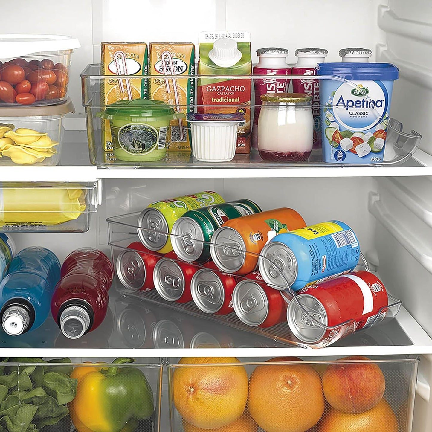 Organizador Frigorífico Latas Transparente, Organizador de Latas Apilables para Refrigerador, Soporte de Lata de Bebida Apilable, Contenedor de Almacenamiento de Bebida, 35,5 x 15 x 10 cm