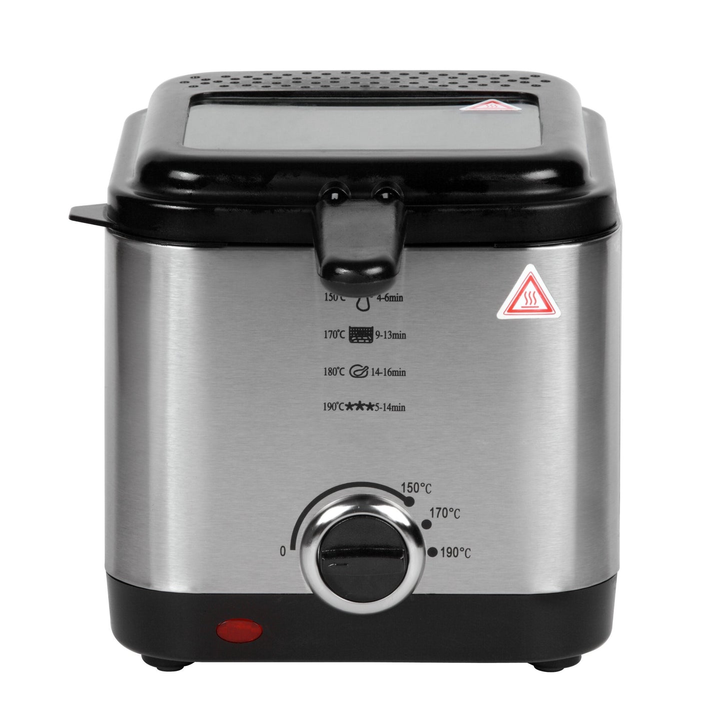 Freidora de Aceite, Freidora Eléctrica con 1,5 Litros de Capacidad, Tapadera Extraíble con Ventana, Facil Limpieza, Selector de Temperatura: 150ºC-190ºC, Carcasa de Acero Inoxidable, Contenedor de Aceite con Revestimiento Antiadherente, Tamaño Compacto