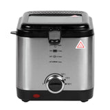 Freidora de Aceite, Freidora Eléctrica con 1,5 Litros de Capacidad, Tapadera Extraíble con Ventana, Facil Limpieza, Selector de Temperatura: 150ºC-190ºC, Carcasa de Acero Inoxidable, Contenedor de Aceite con Revestimiento Antiadherente, Tamaño Compacto