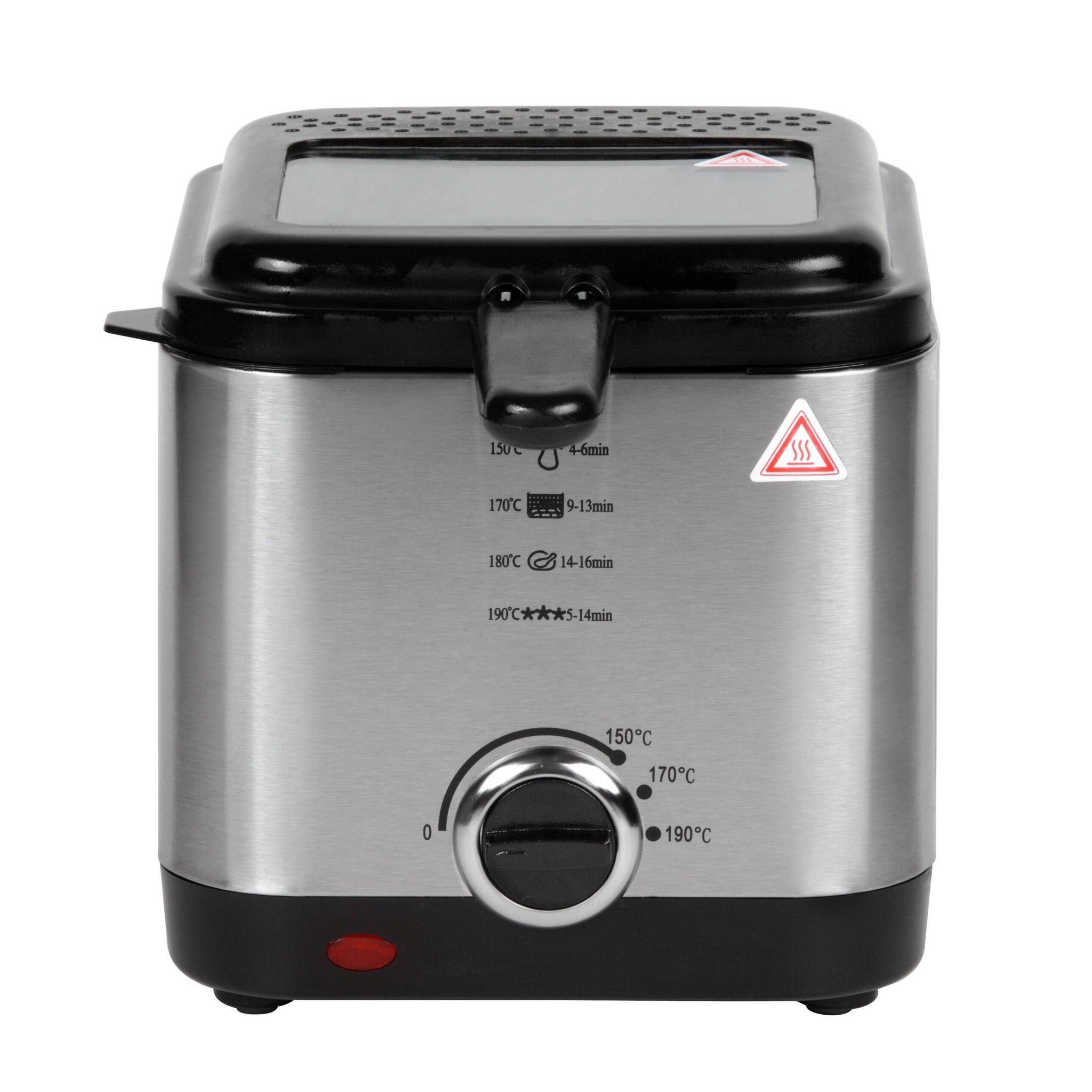 Freidora de Aceite, Freidora Eléctrica con 1,5 Litros de Capacidad, Tapadera Extraíble con Ventana, Facil Limpieza, Selector de Temperatura: 150ºC-190ºC, Carcasa de Acero Inoxidable, Contenedor de Aceite con Revestimiento Antiadherente, Tamaño Compacto
