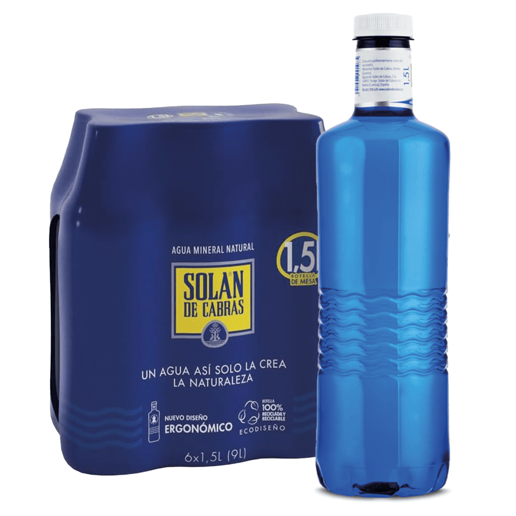 SOLAN DE CABRAS Agua Mineral Natural sin Gas con una destacada Composición Mineral, Máxima Calidad de Agua, Ideal para Hidratarte en Cualquier Situación, 6 Botellas de 1,5L