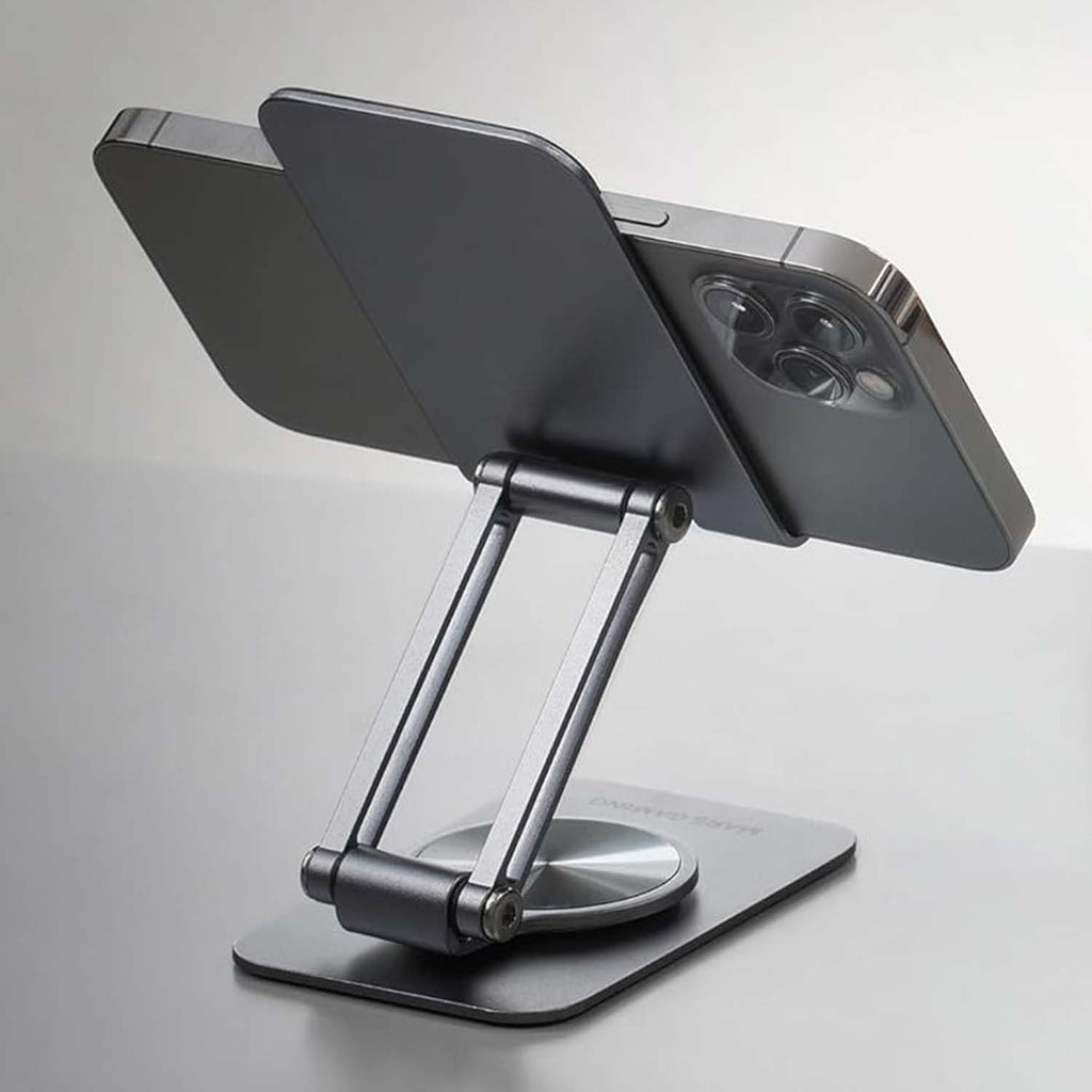 Mars Gaming MA-RSS, Soporte Plegable para Smartphone, Rotación Dinámica 360º + Ajuste en Altura y Ángulo 180º, Soporte Teléfono Móvil Portátil de Aluminio, Antideslizante, Gris Oscuro