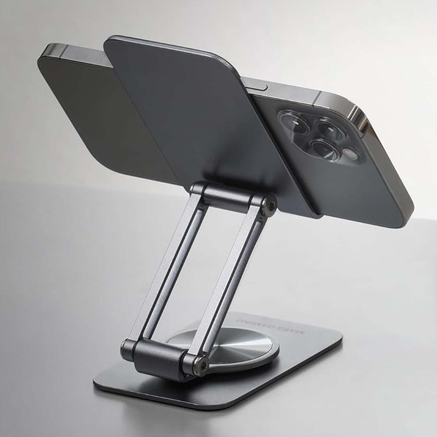 Mars Gaming MA-RSS, Soporte Plegable para Smartphone, Rotación Dinámica 360º + Ajuste en Altura y Ángulo 180º, Soporte Teléfono Móvil Portátil de Aluminio, Antideslizante, Gris Oscuro