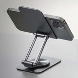 Mars Gaming MA-RSS, Soporte Plegable para Smartphone, Rotación Dinámica 360º + Ajuste en Altura y Ángulo 180º, Soporte Teléfono Móvil Portátil de Aluminio, Antideslizante, Gris Oscuro