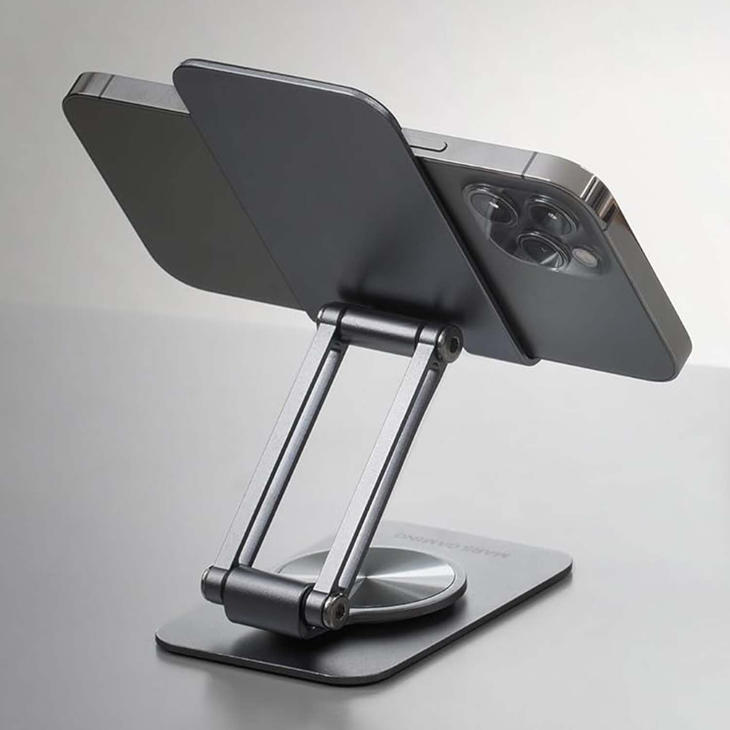 Mars Gaming MA-RSS, Soporte Plegable para Smartphone, Rotación Dinámica 360º + Ajuste en Altura y Ángulo 180º, Soporte Teléfono Móvil Portátil de Aluminio, Antideslizante, Gris Oscuro